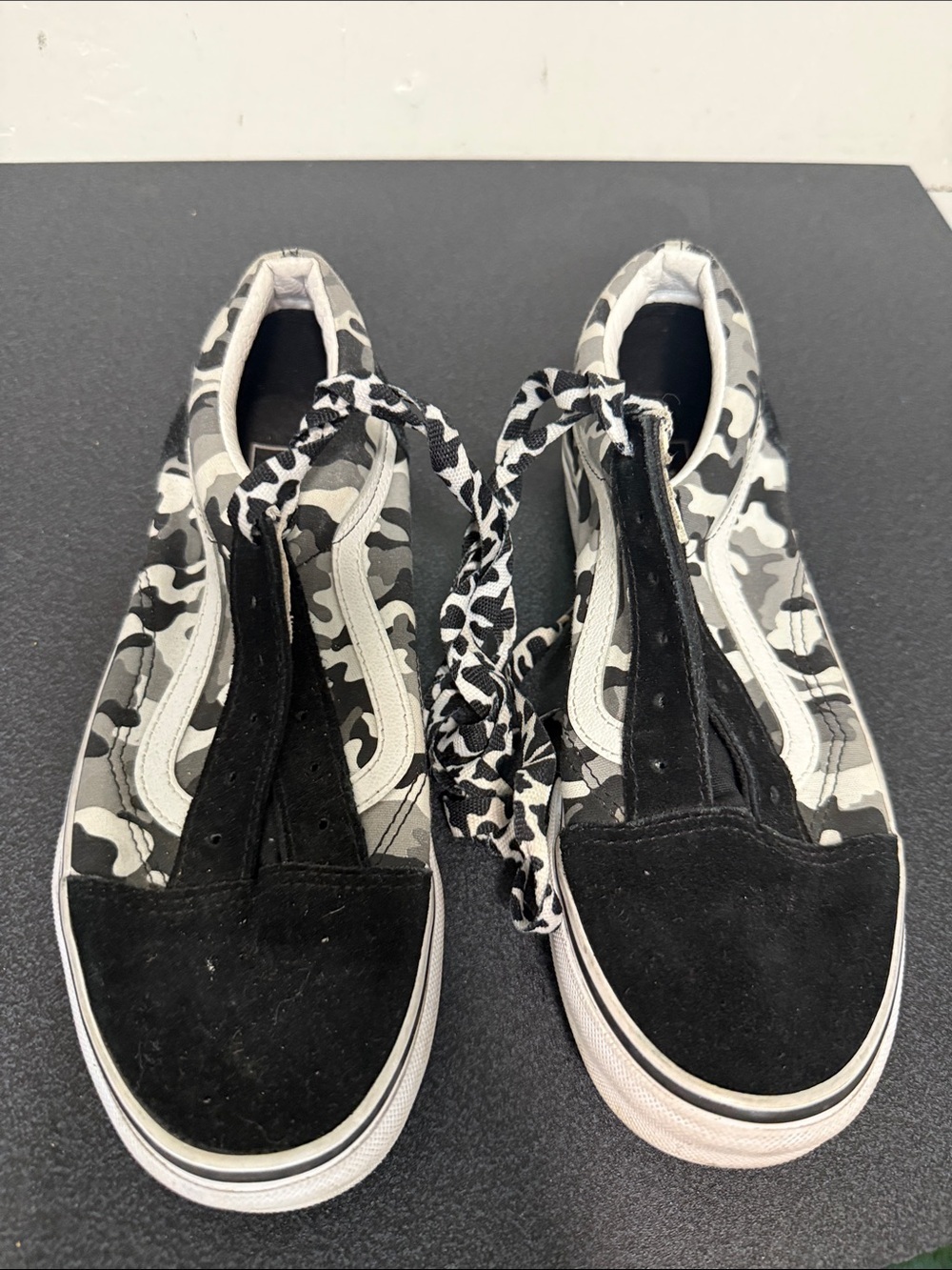 Vans Black and White Camo Kids Sneakers